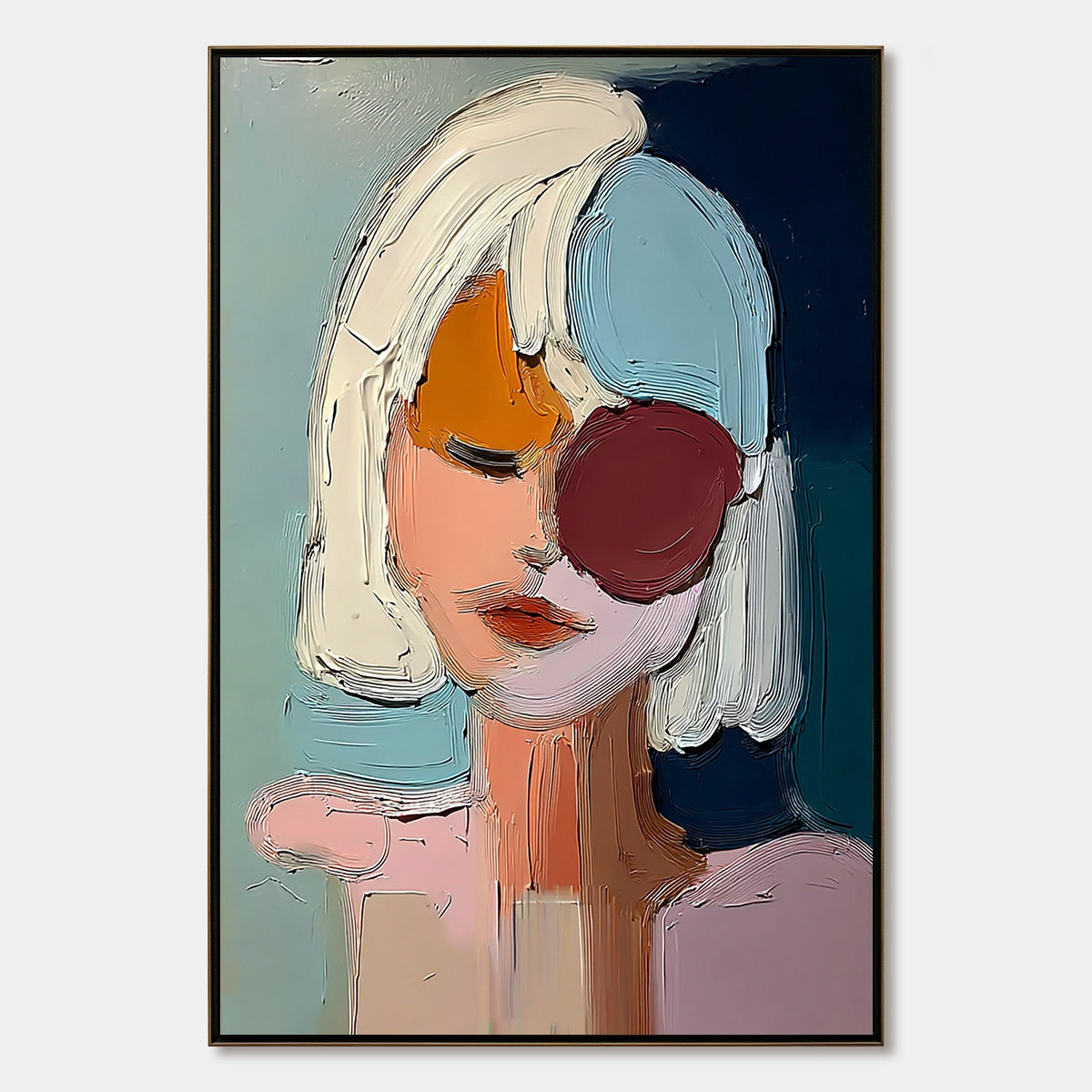 URBAN MUSE: Textured Abstract Portrait Oil Painting for Modern Decor