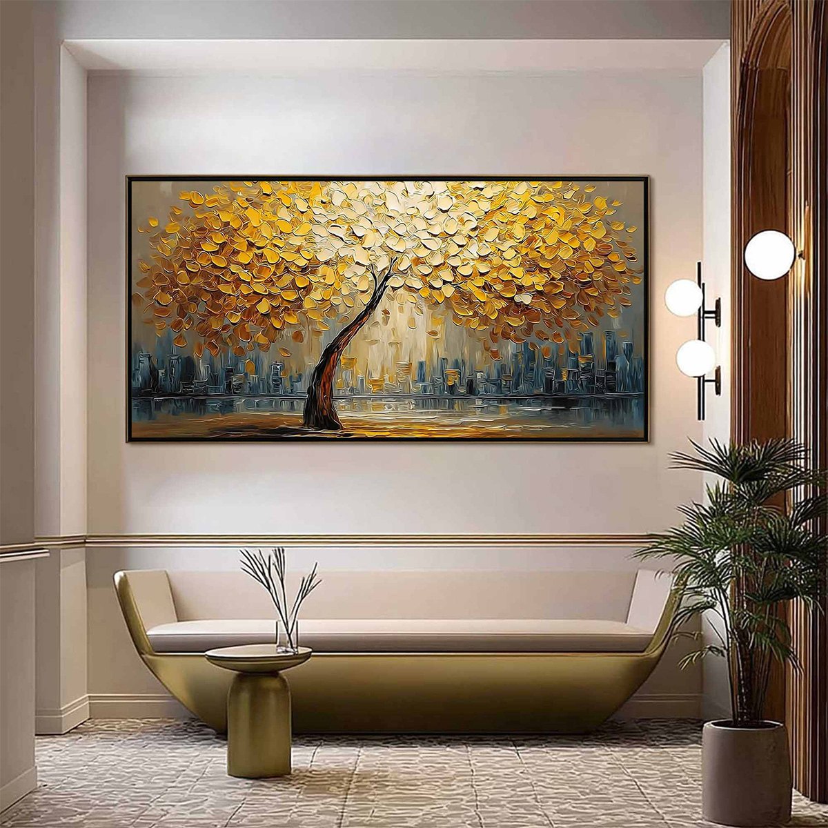 URBAN OASIS: Heavy Texture Palette Knife Cityscape Oil Painting