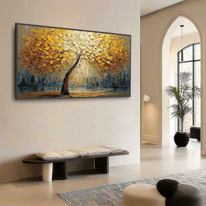 URBAN OASIS: Heavy Texture Palette Knife Cityscape Oil Painting
