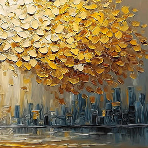 URBAN OASIS: Heavy Texture Palette Knife Cityscape Oil Painting