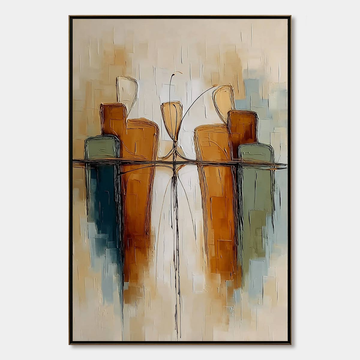 URBAN REFLECTIONS: Textured Abstract Cityscape Reflection Oil Painting