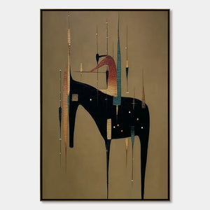URBAN SENTINEL: Vertical Minimalist Abstract Painting with Textured Cityscape Elements