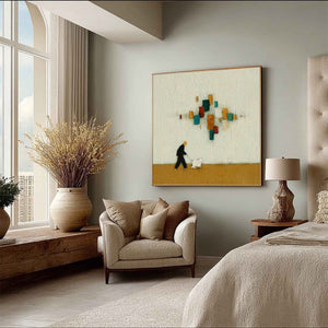 URBAN STROLL: Textured Figurative Abstract Painting of a Walk with a Companion