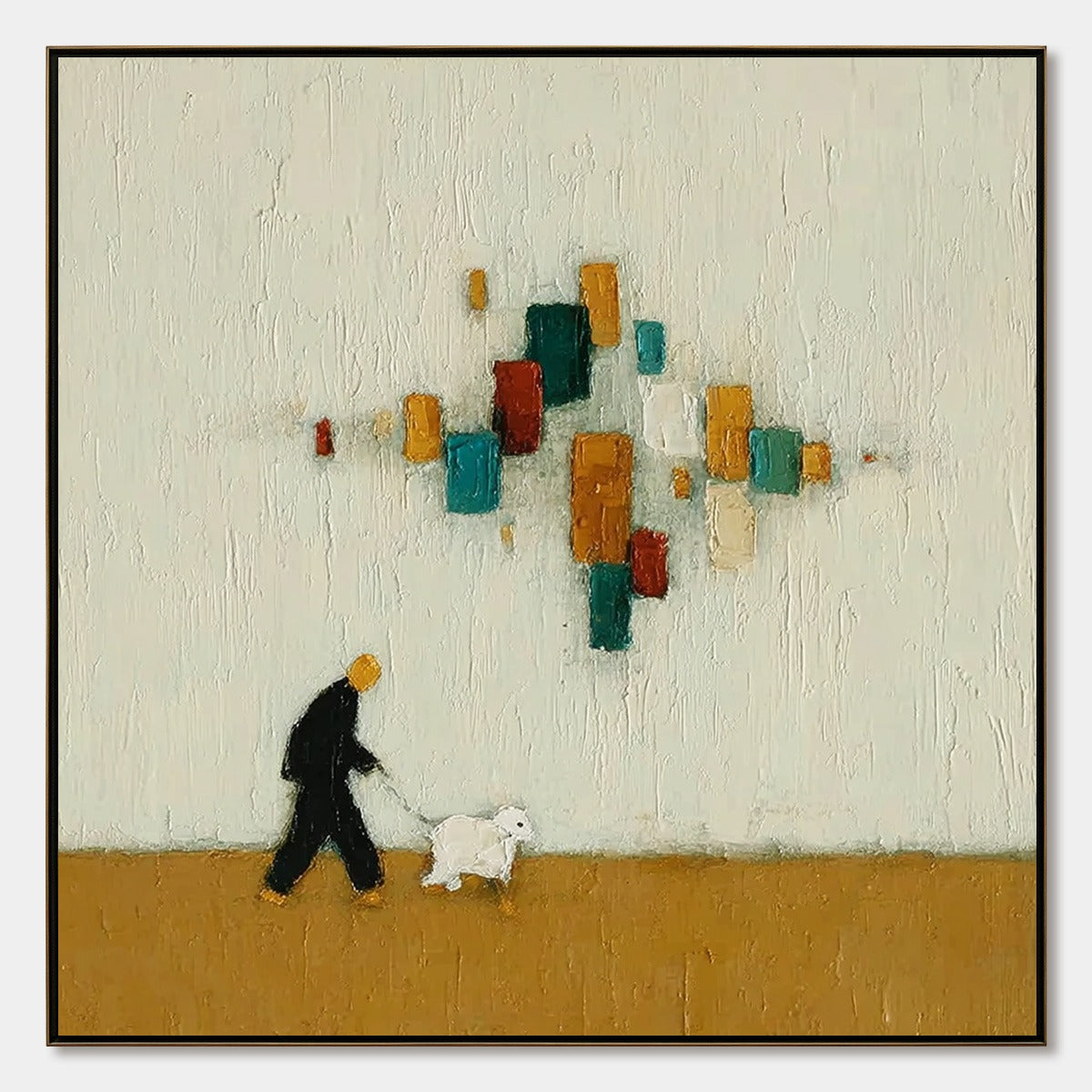 URBAN STROLL: Textured Figurative Abstract Painting of a Walk with a Companion