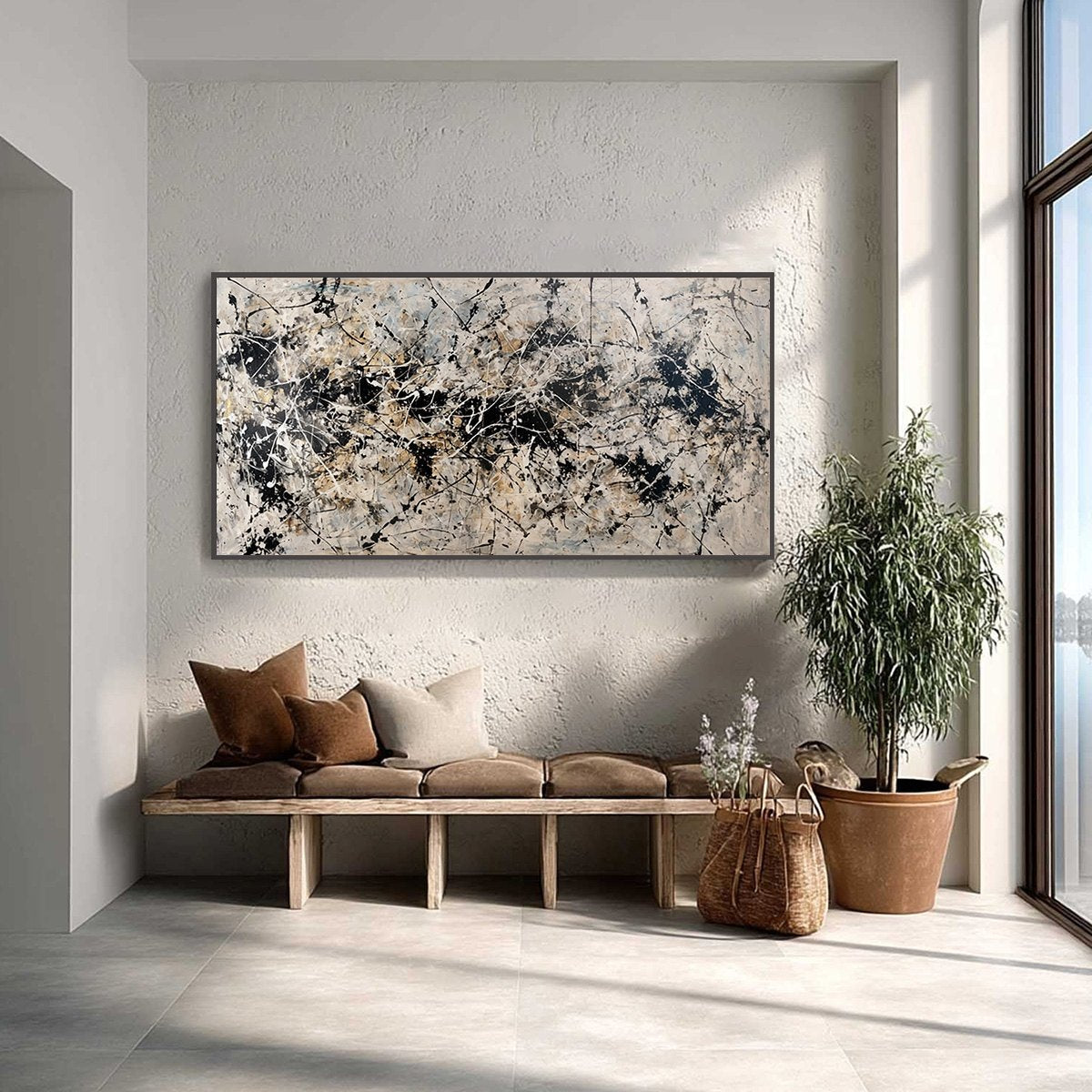 URBAN SYMPHONY: Large Black and White Abstract Textured Painting