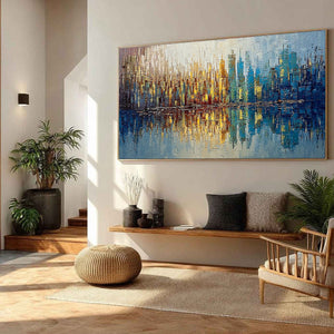 URBAN TWILIGHT: Textured Palette Knife Abstract Cityscape Painting