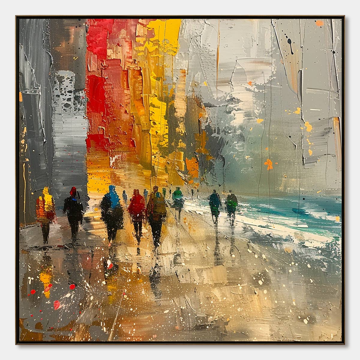 URBAN VIBRANCE: Textured Abstract Cityscape Oil Painting