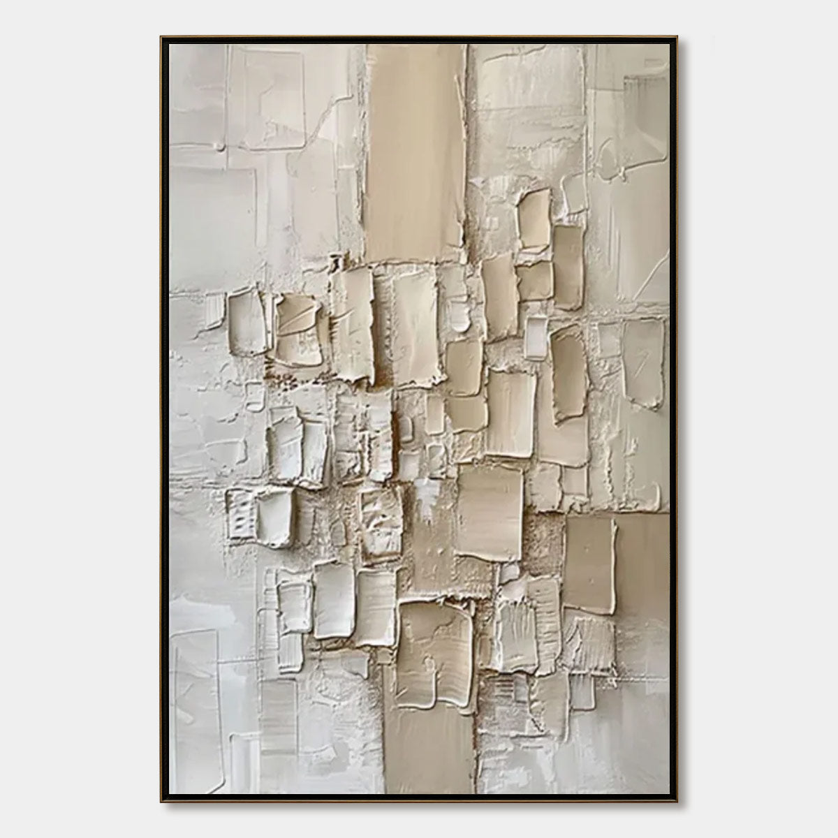 View of Urban Mosaic Textured Abstract Painting | Minimalist Beige Wall Art