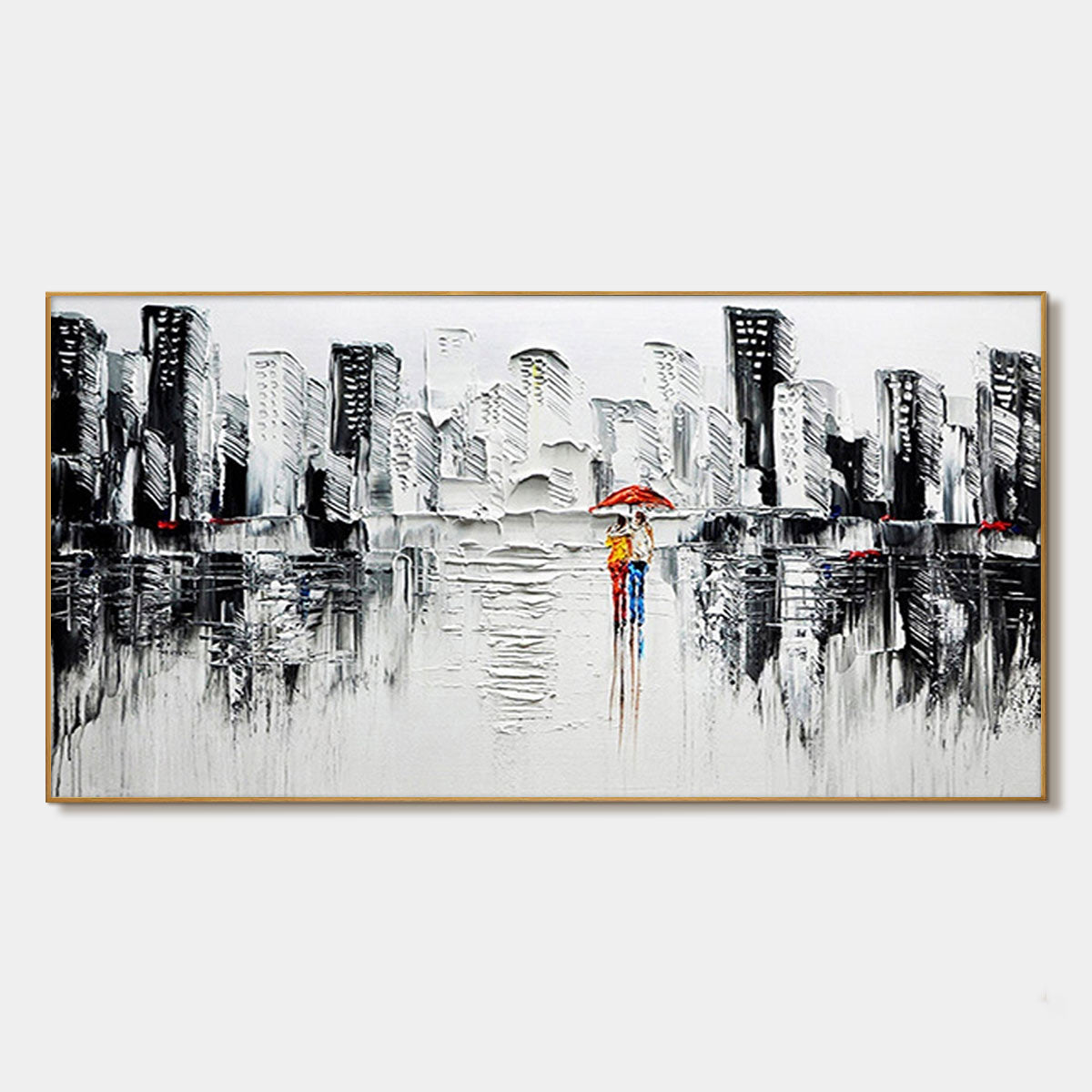 Urban Romance: Original Impasto Cityscape Oil Painting - Textured Black and White City Wall Art Decor