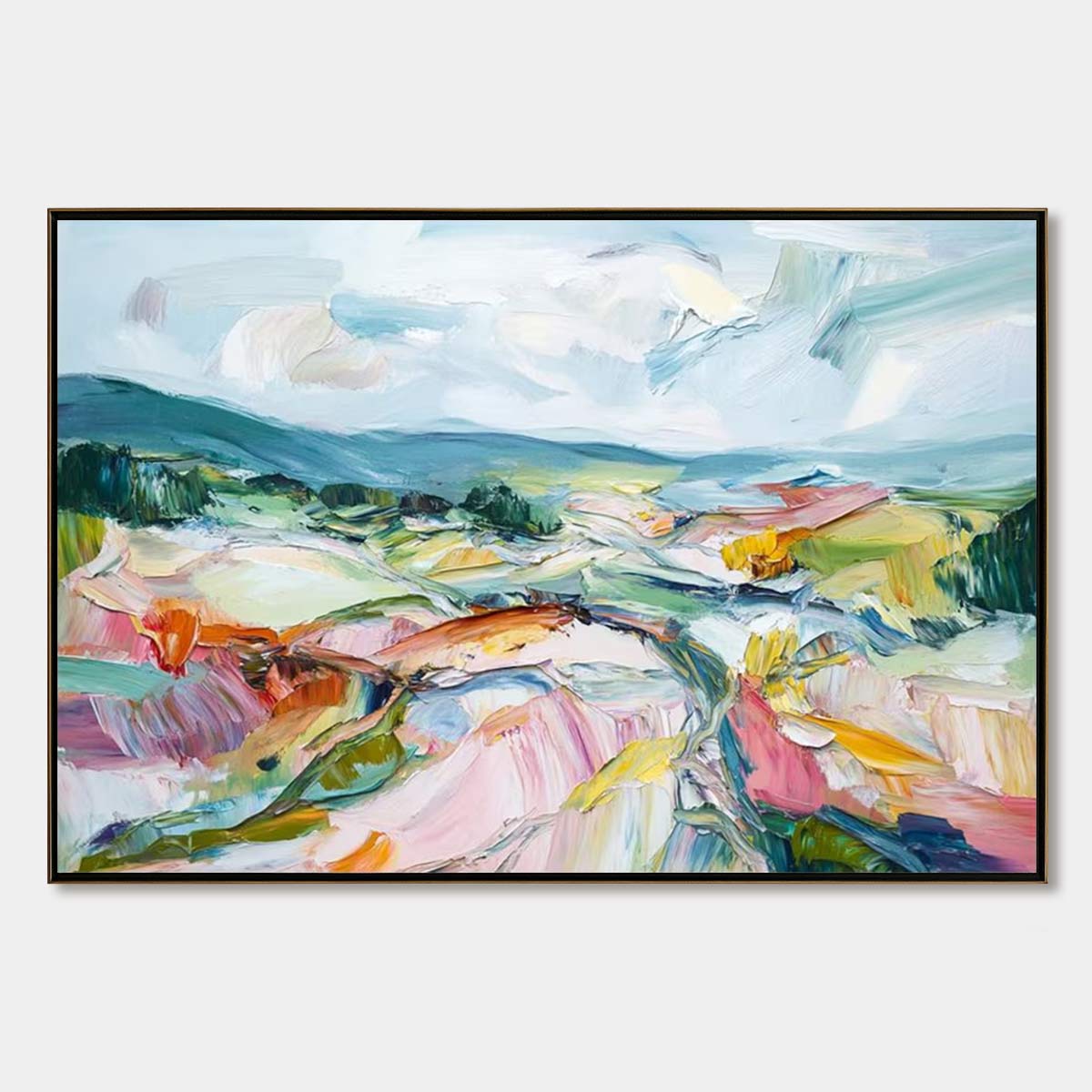 VALLEY IN BLOOM: Textured Palette Knife Abstract Landscape Painting