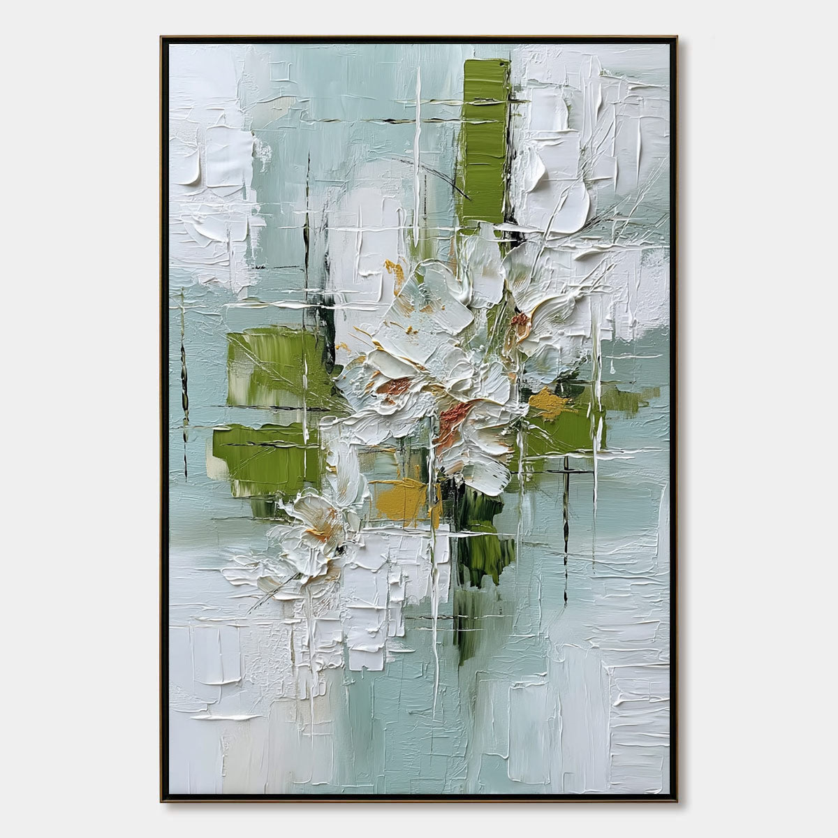 VERDANT BLOOM: Heavily Textured Abstract Floral Impasto Painting
