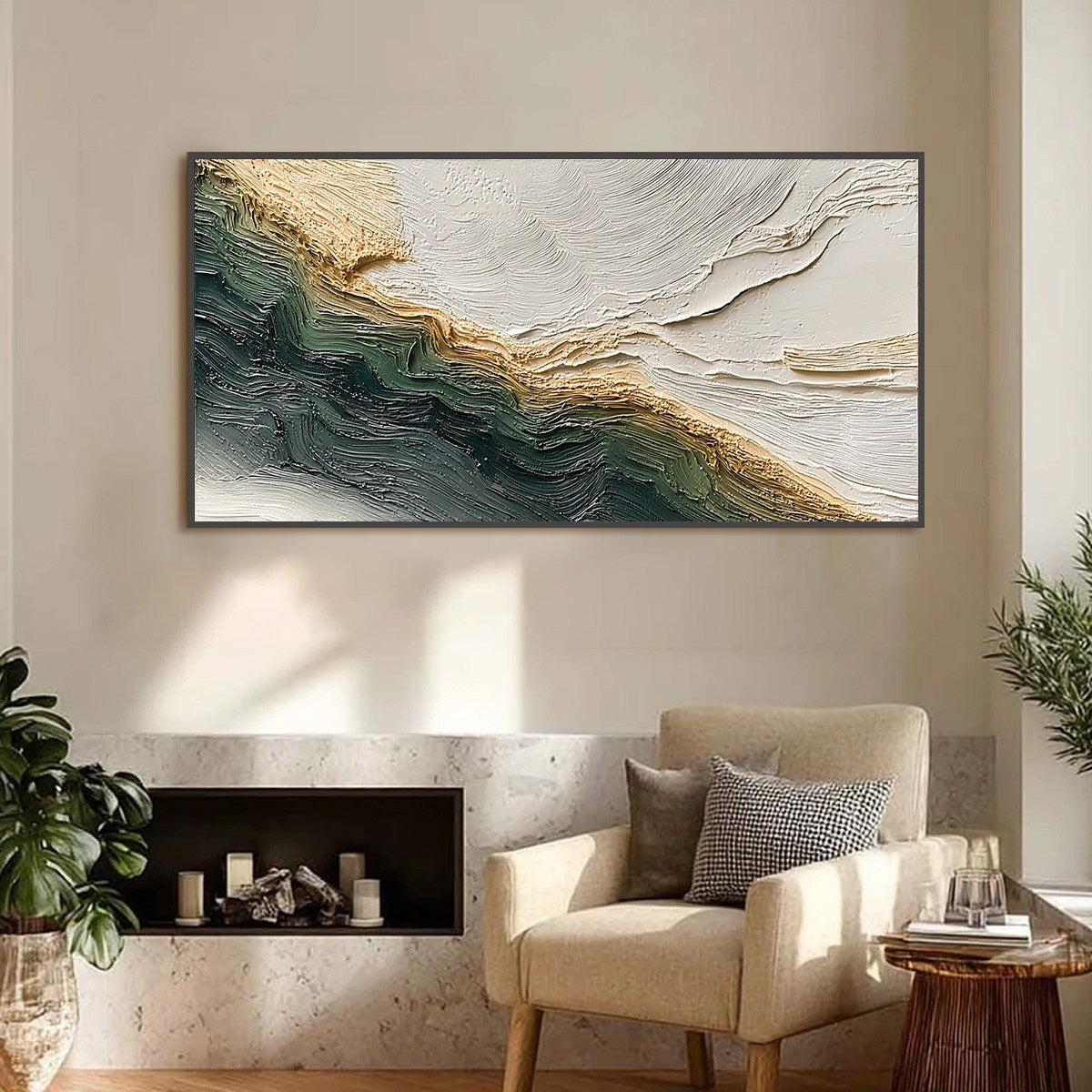 VERDANT COAST: Wabi Sabi Style Textured Abstract Landscape Painting