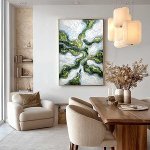 VERDANT FLOW: Abstract Green Impasto Landscape Oil Painting