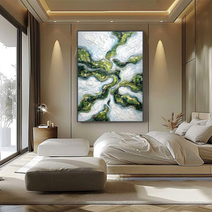 VERDANT FLOW: Abstract Green Impasto Landscape Oil Painting