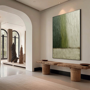 VERDANT GROOVE: Textured Wabi Sabi Abstract Landscape Painting