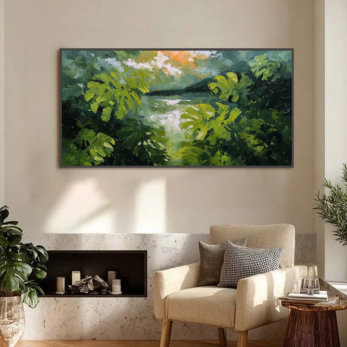 VERDANT HIDEAWAY: Textured Impasto Painting of a Forest Lake