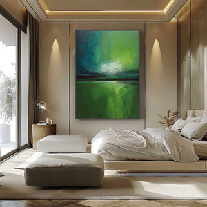 VERDANT HORIZON: Large Textured Abstract Green Landscape Painting