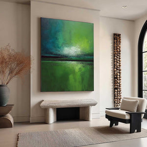 VERDANT HORIZON: Large Textured Abstract Green Landscape Painting