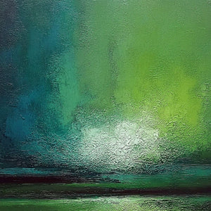 VERDANT HORIZON: Large Textured Abstract Green Landscape Painting
