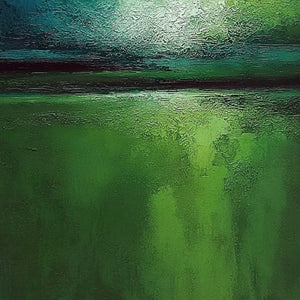 VERDANT HORIZON: Large Textured Abstract Green Landscape Painting