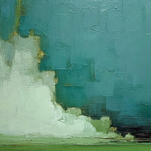 VERDANT HORIZON: Vertical Textured Abstract Landscape Oil Painting