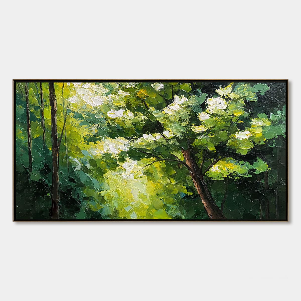 VERDANT LIGHT: Textured Palette Knife Forest Landscape Oil Painting