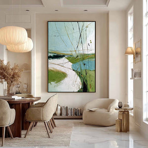 VERDANT PATH: Textured Abstract Green and White Landscape Painting