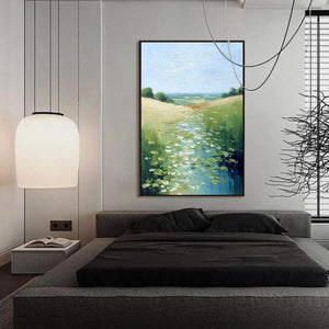 VERDANT PATH: Textured Impasto Landscape Painting of a Lilypad Stream