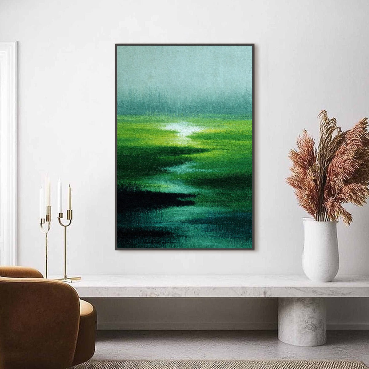 VERDANT REVERIE: Abstract Green Landscape Oil Painting