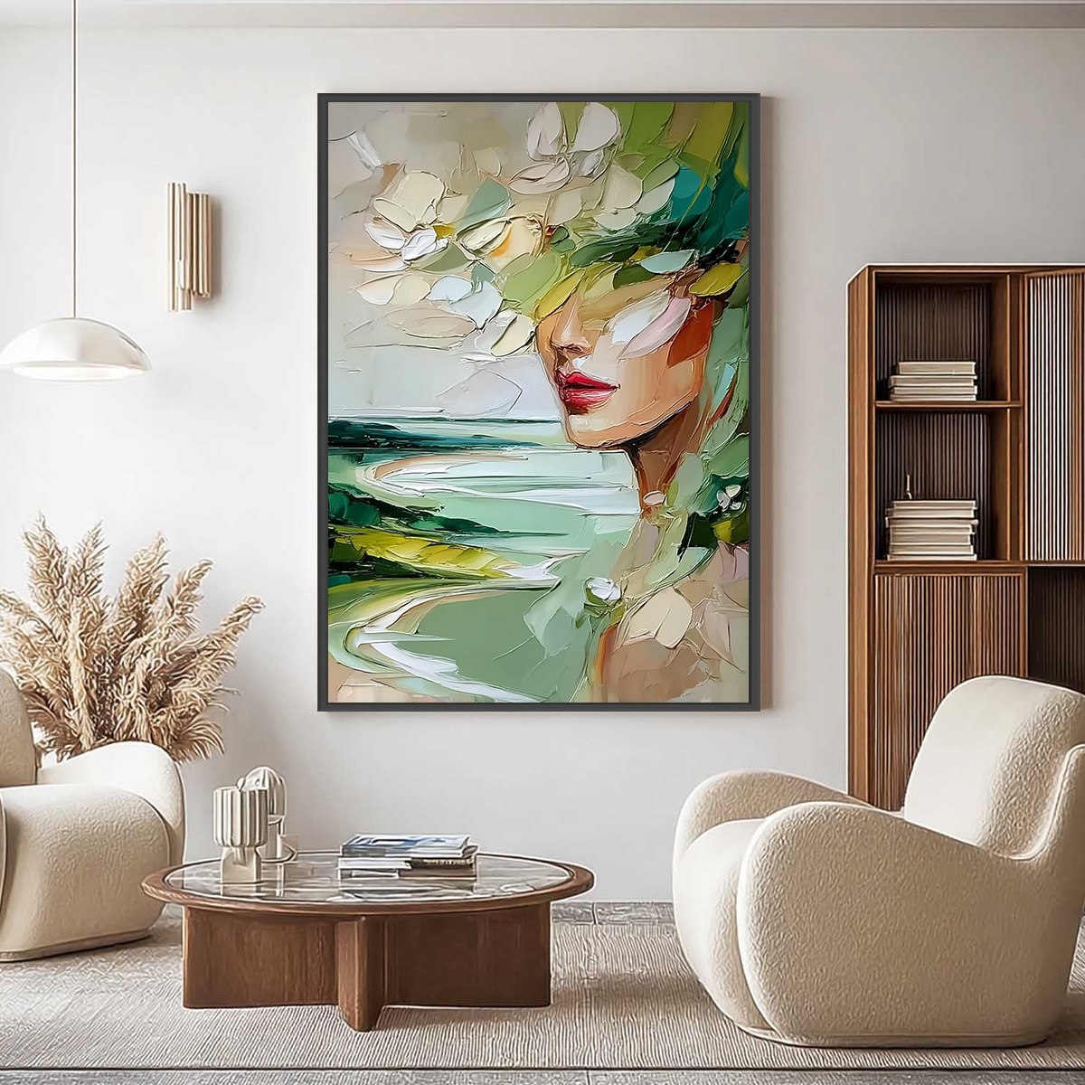 VERDANT REVERIE: Textured Palette Knife Abstract Portrait Painting