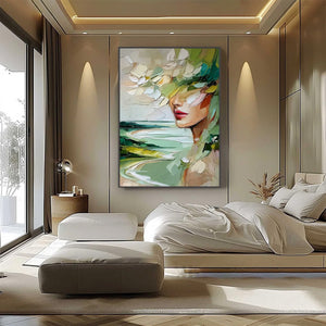 VERDANT REVERIE: Textured Palette Knife Abstract Portrait Painting