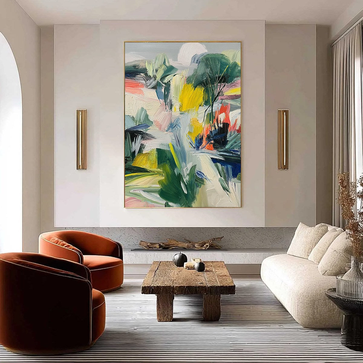 VERDANT RHYTHM: Vibrant Abstract Landscape Oil Painting with Textured Brushstrokes