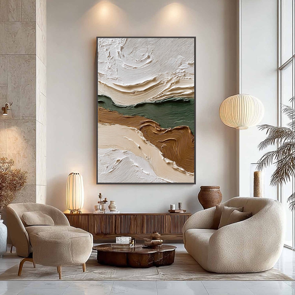 VERDANT RIDGE: Textured Wabi Sabi Abstract Landscape Painting