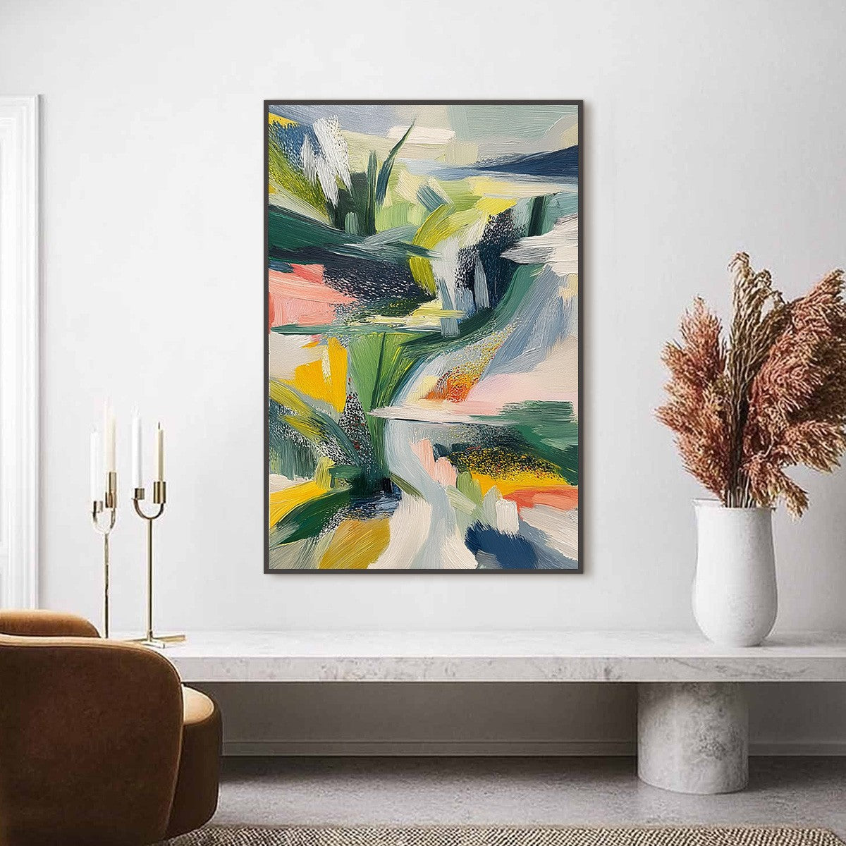 VERDANT RUSH: Vibrant Textured Abstract Landscape Painting