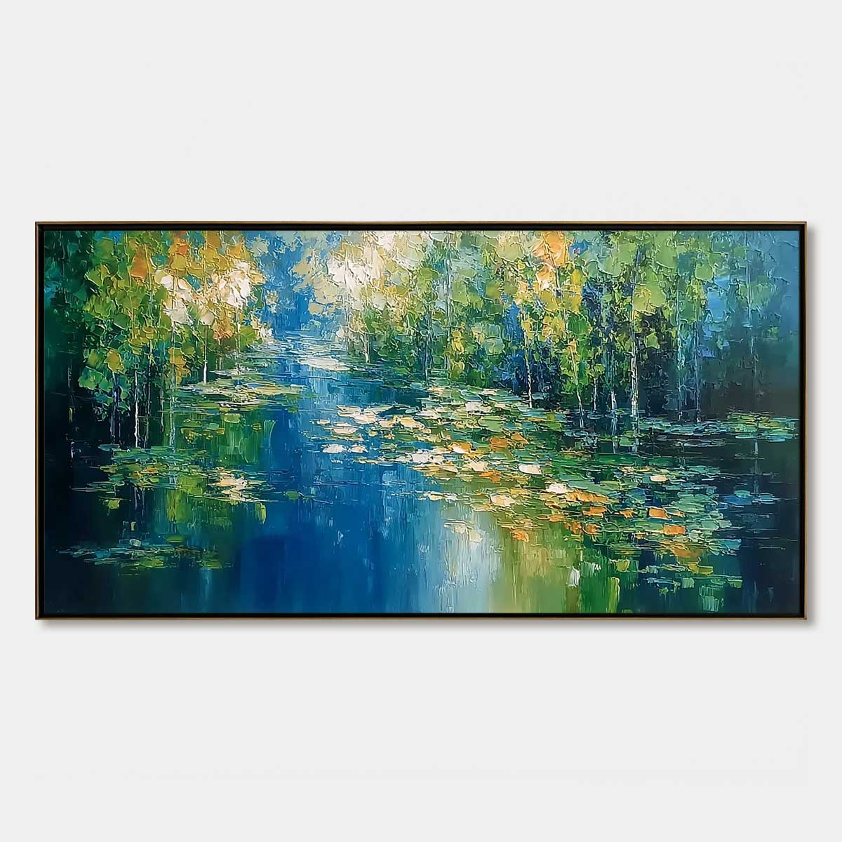 VERDANT SANCTUARY: Textured Palette Knife Forest Pond Landscape Painting
