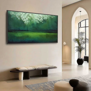 VERDANT STILLNESS: Large Green Abstract Landscape Texture Painting