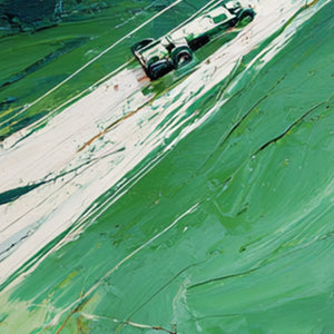 VERDANT VELOCITY: Textured Impasto Painting of a Vintage Racing Car