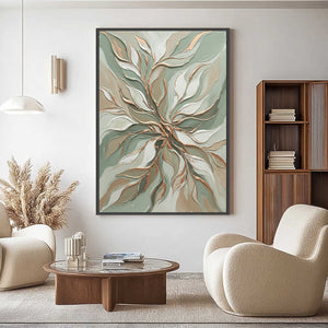 VERDANT WHISPER: Textured Abstract Botanical Leaf Painting