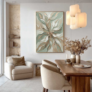 VERDANT WHISPER: Textured Abstract Botanical Leaf Painting