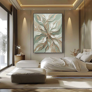 VERDANT WHISPER: Textured Abstract Botanical Leaf Painting