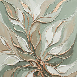 VERDANT WHISPER: Textured Abstract Botanical Leaf Painting