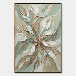 VERDANT WHISPER: Textured Abstract Botanical Leaf Painting