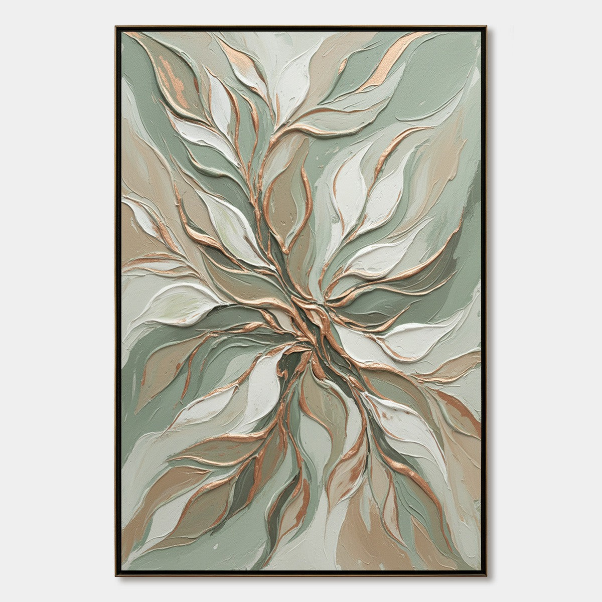 VERDANT WHISPER: Textured Abstract Botanical Leaf Painting