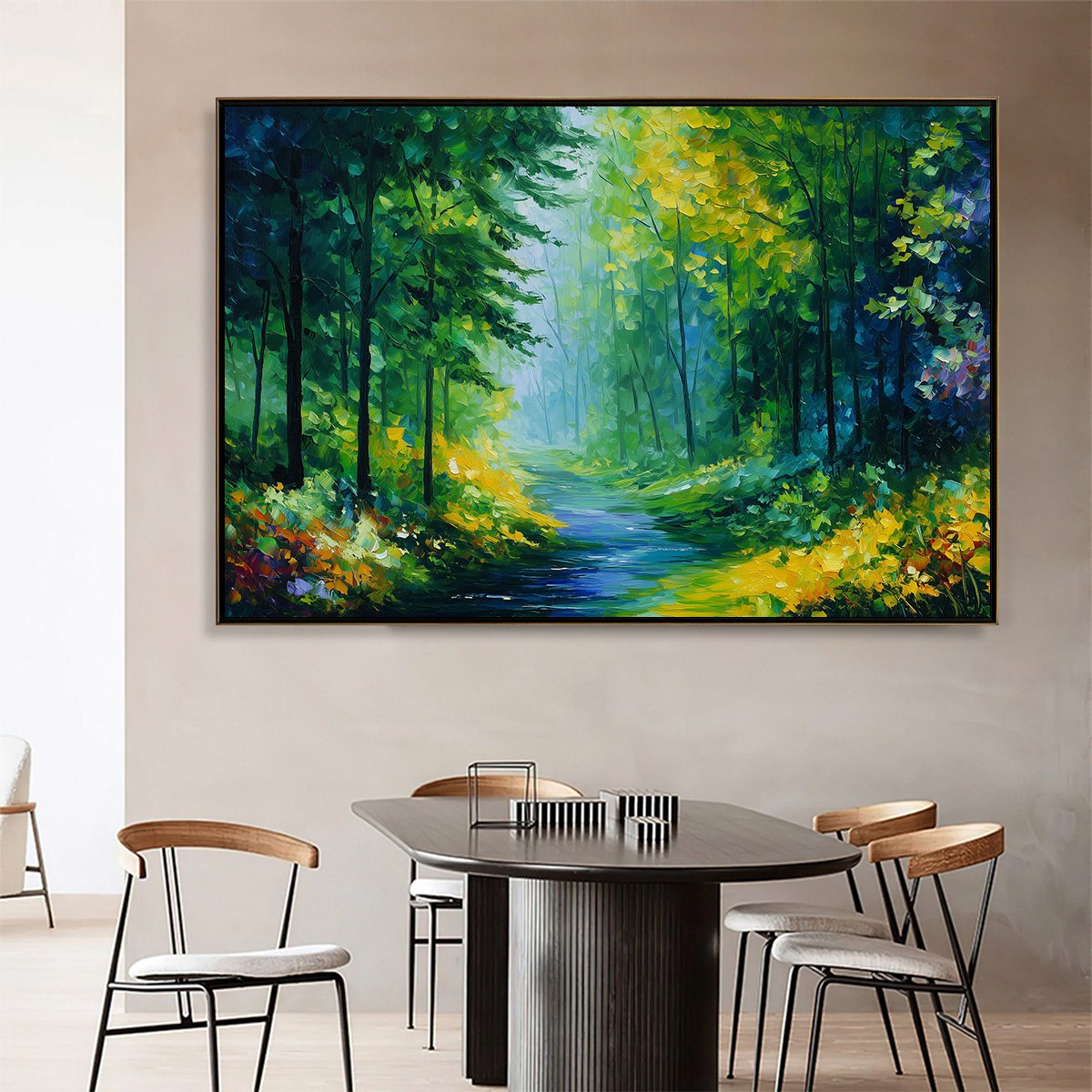 VERDANT WHISPER: Textured Palette Knife Forest Landscape Oil Painting