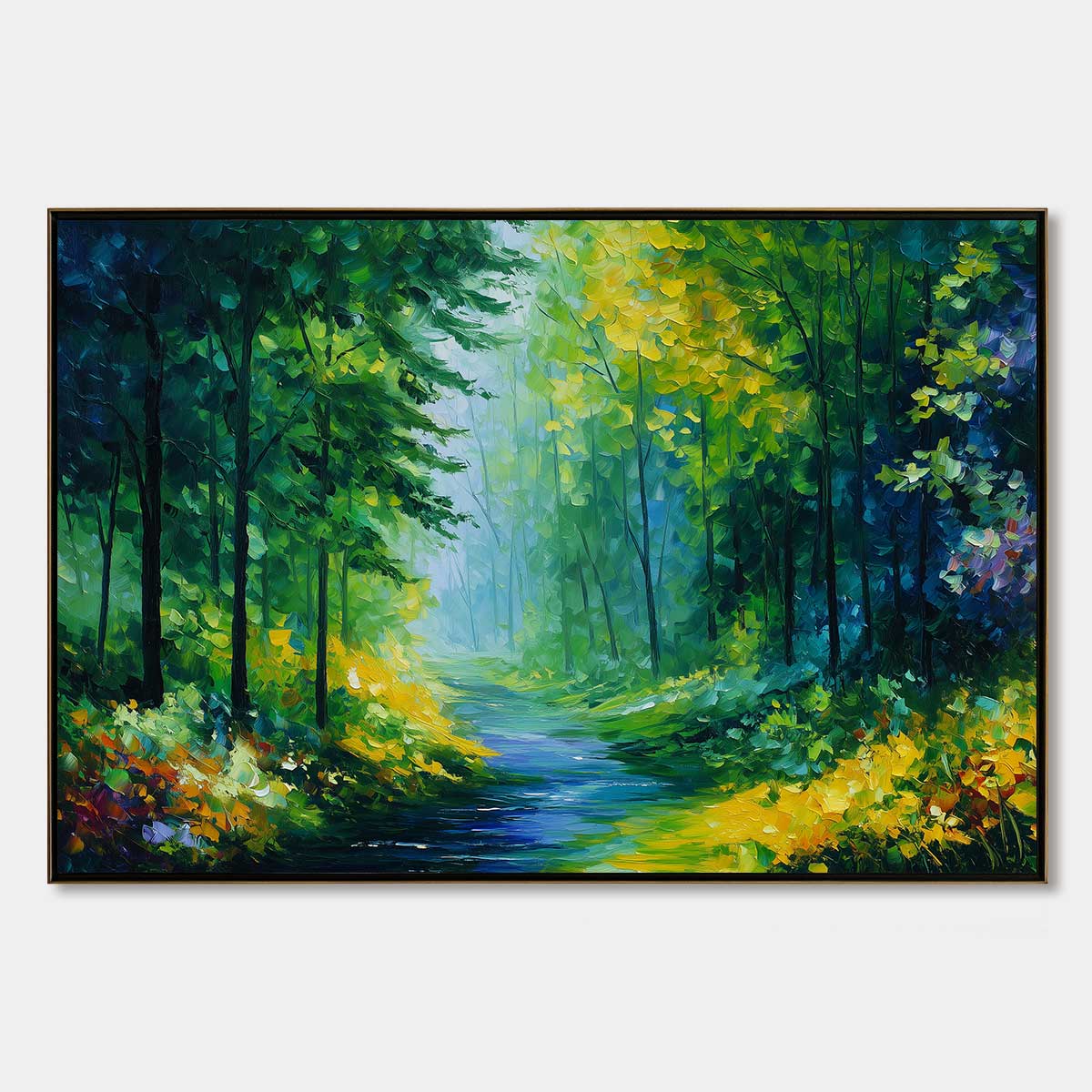 VERDANT WHISPER: Textured Palette Knife Forest Landscape Oil Painting