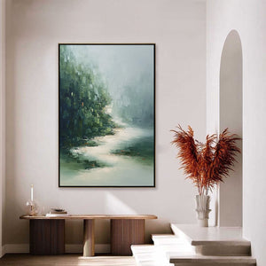 VERDANT WHISPER: Textured Wabi Sabi Forest & River Landscape Painting