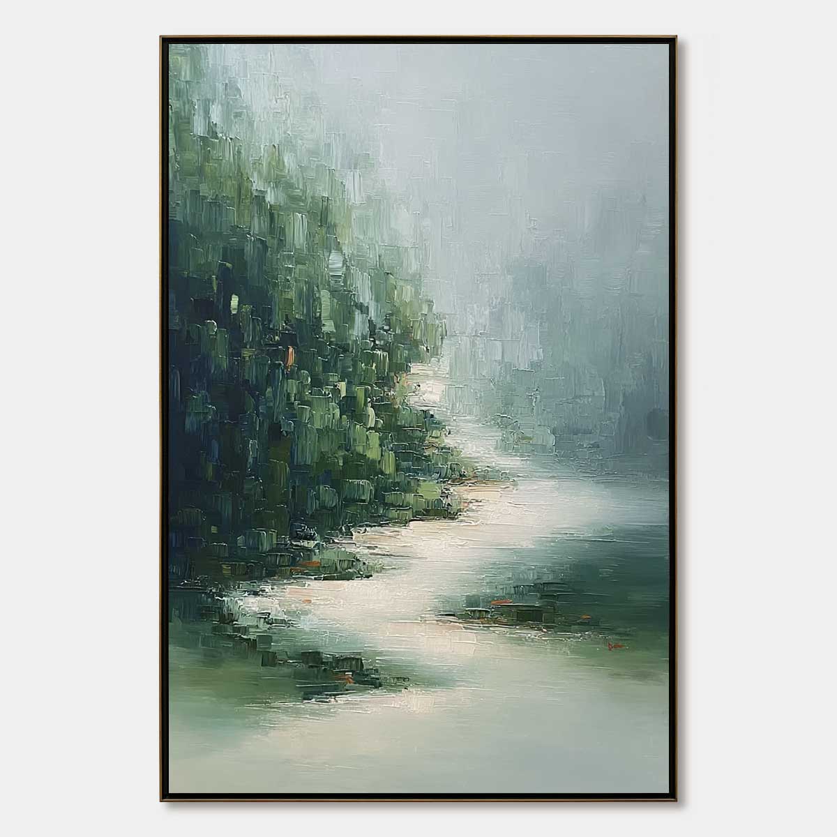 VERDANT WHISPER: Textured Wabi Sabi Forest & River Landscape Painting