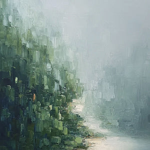 VERDANT WHISPER: Textured Wabi Sabi Forest & River Landscape Painting