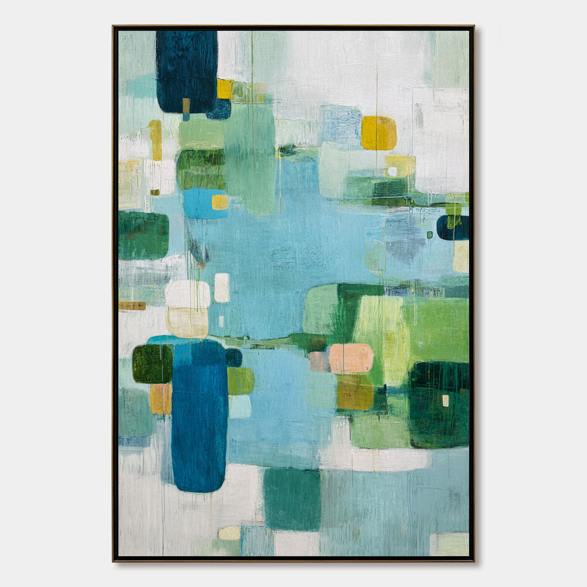 VERDANT MOSAIC: Vertical Modern Blue and Green Abstract Painting