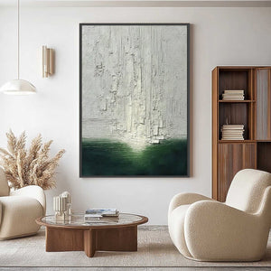 VERIDIAN HORIZON: Textured Wabi Sabi Abstract Landscape Painting